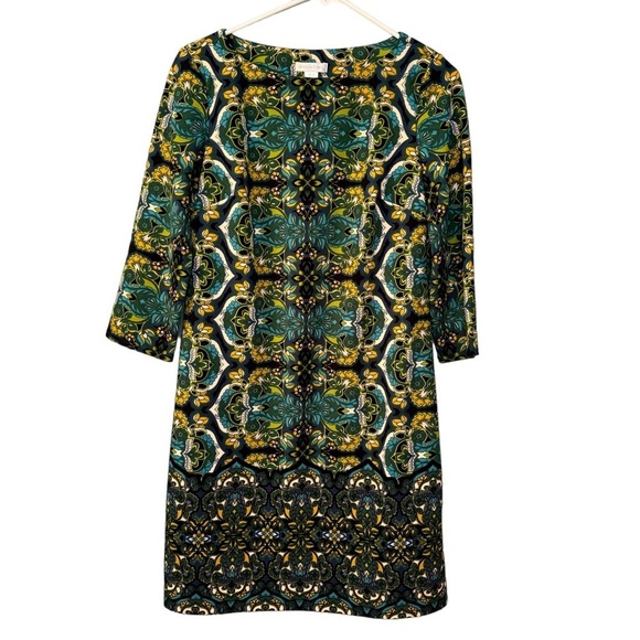 London Times Women's 3/4 Sleeve Crepe Shift Dress. Green and Blue. Size 8 - Picture 10 of 10